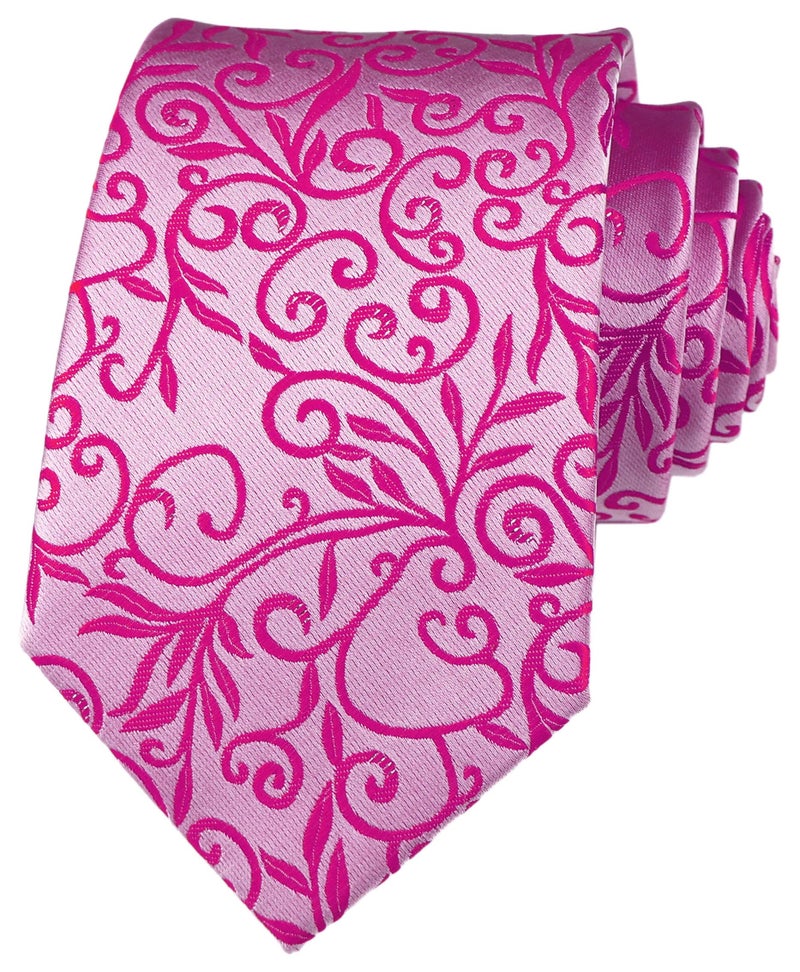 Ctskyte Men's Handmade Fuscia Ties Fashion Hot Pink Small Floral Wedding Dance Neckties - Image 1
